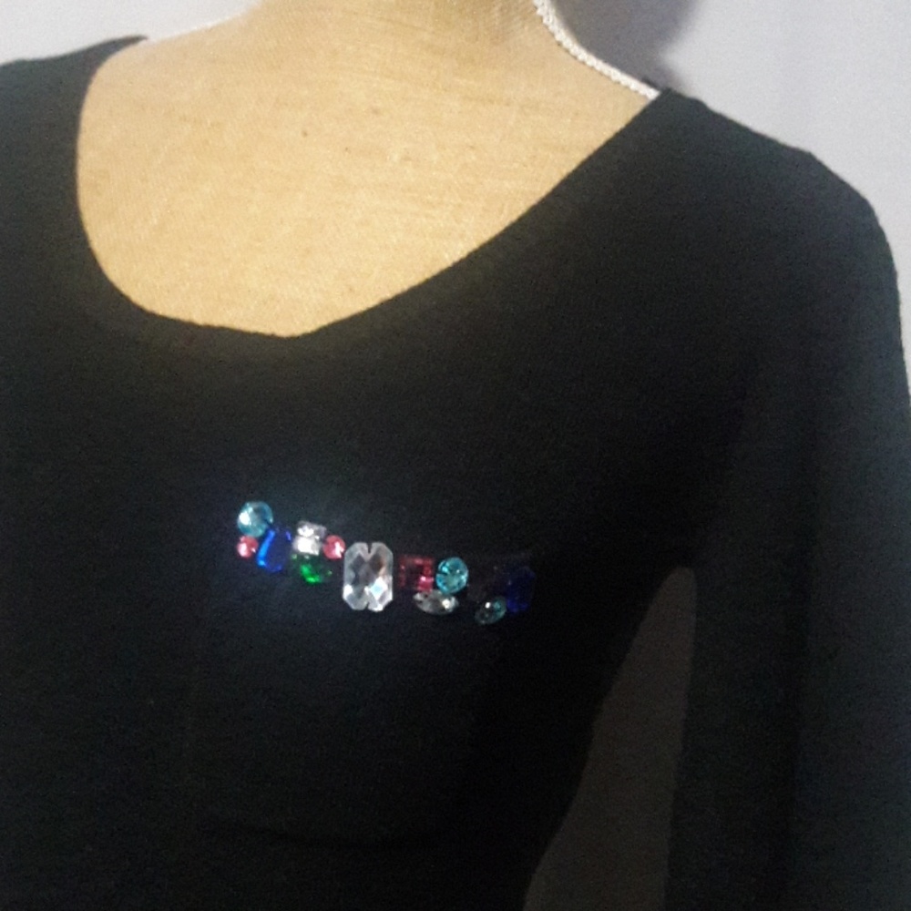 Black Tunic sweater L  NEW  jewel detail
